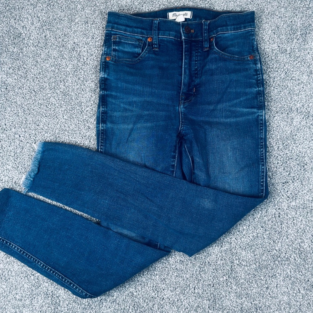 Madewell 10" High-Rise Skinny Jeans Women 26 Dark Wash Frayed Denim Slim Fit